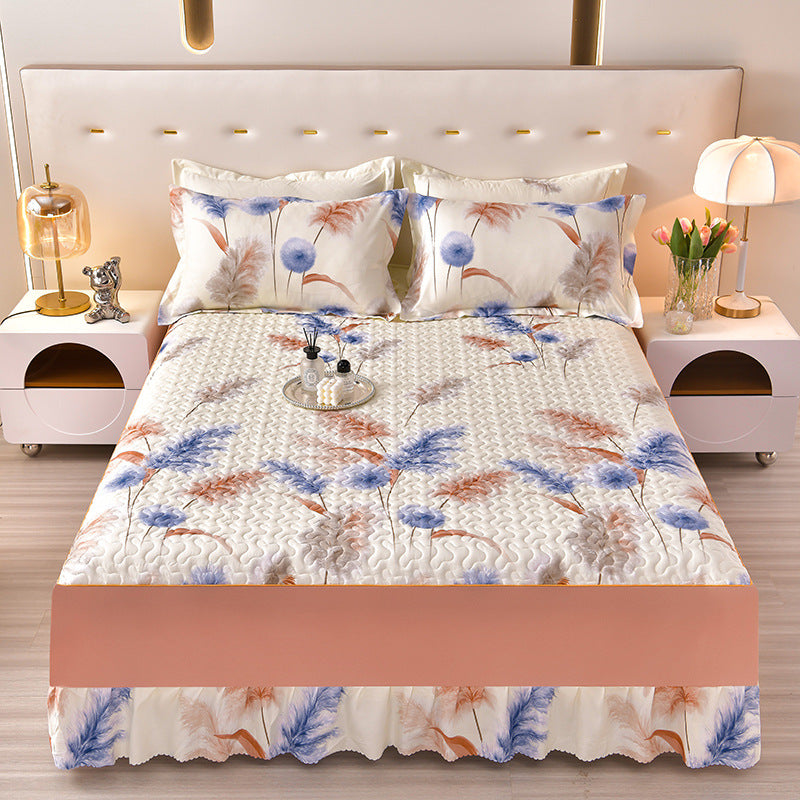 Lyocell Cotton Reactive Printed Quilted Bed Skirt - Calm Cloud Bedding